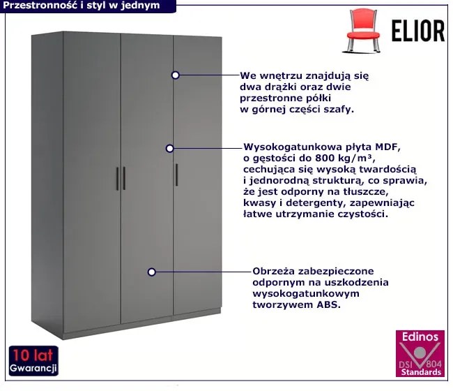 Szara trzydrzwiowa szafa uchylna N6-D43