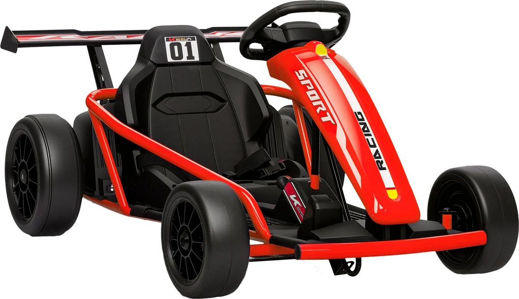 AIYAPLAY 24V Elektryczny gokart do jazdy i driftu, opony nylonowe, pas bezpieczeństwa, klakson, muzyka dla 8-12 lat Czerwony