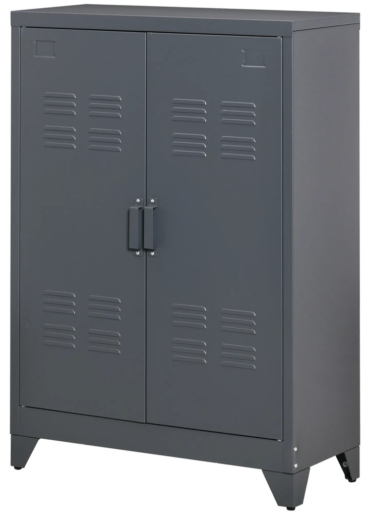 HOMCOM Szafka na Akta z Drzwiami Lamelowymi, Szafka Magazynowa, Metalowa z 2 Regulowanymi Półkami, 75 x 33 x 110 cm, Szary