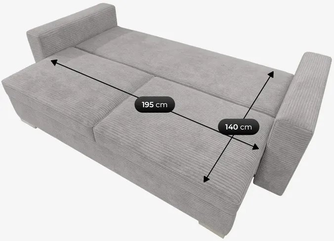 Sofa z Funkcją Spania DRAVOS Szara Sztruksowa Japandi