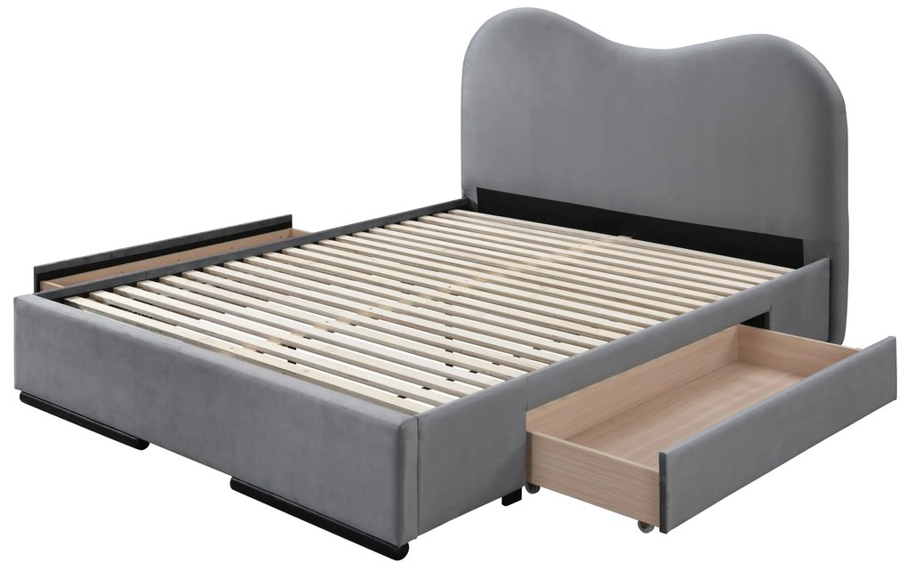 Łóżko tapicerowane 160x200 szary welur z szufladami AMBER 216/172/115 cm