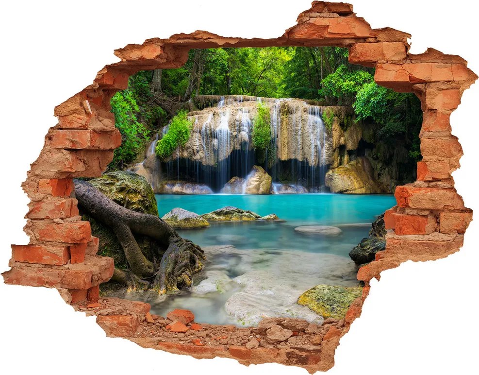 Dziura 3d w ścianie naklejka Wodospad w lesie