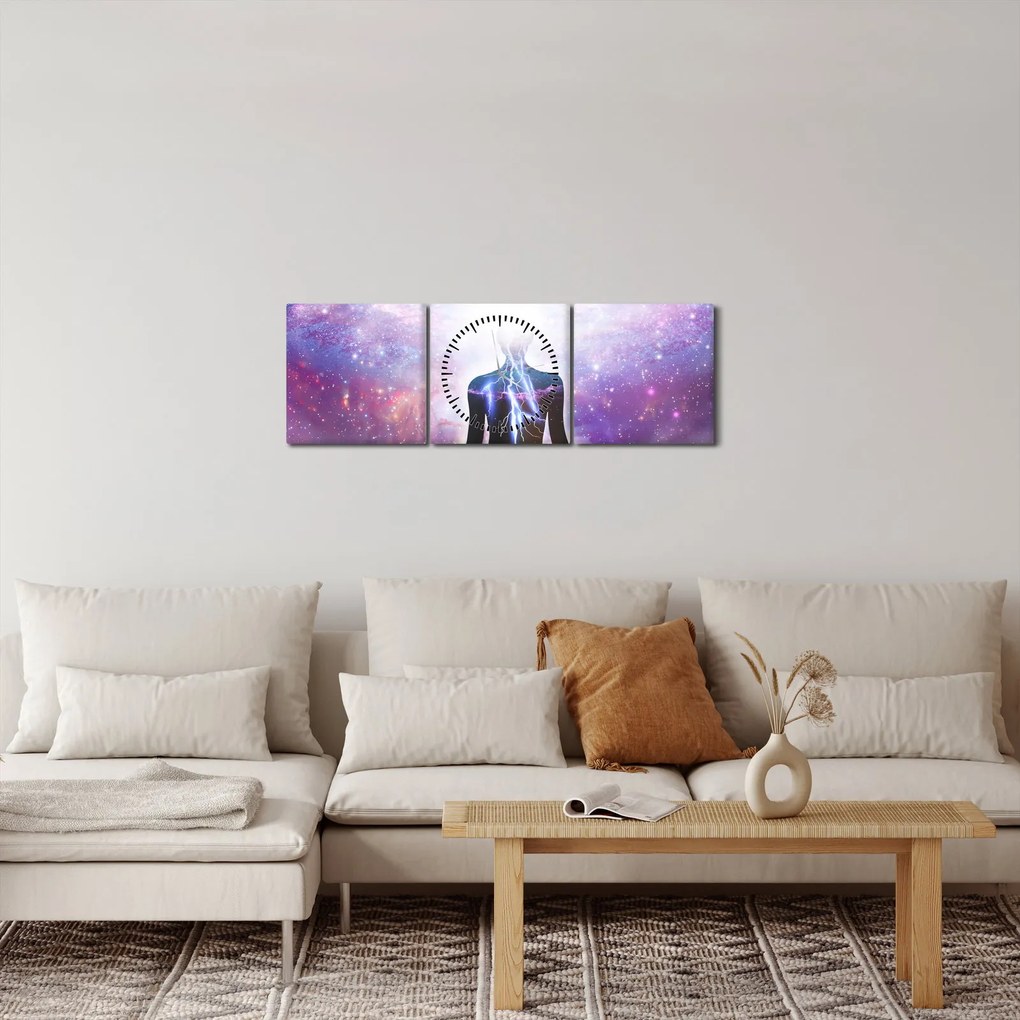 Obraz - Łączenie się z wszechświatem (z zegarem) (90x30 cm)