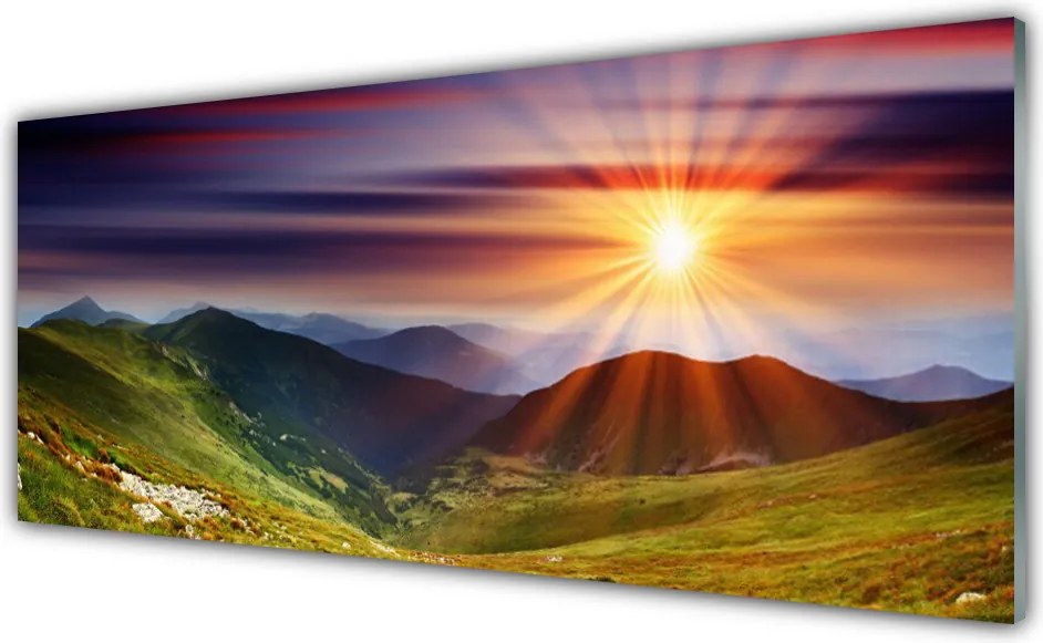 Szkło Ozdobne do Kuchni Ognisty Zachód Słońca w Górach