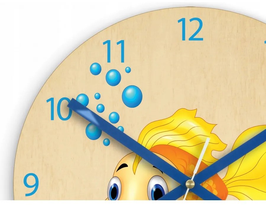 Zegar ścienny cichy do pokoju dziecięcego drewniany nowoczesny złota rybka