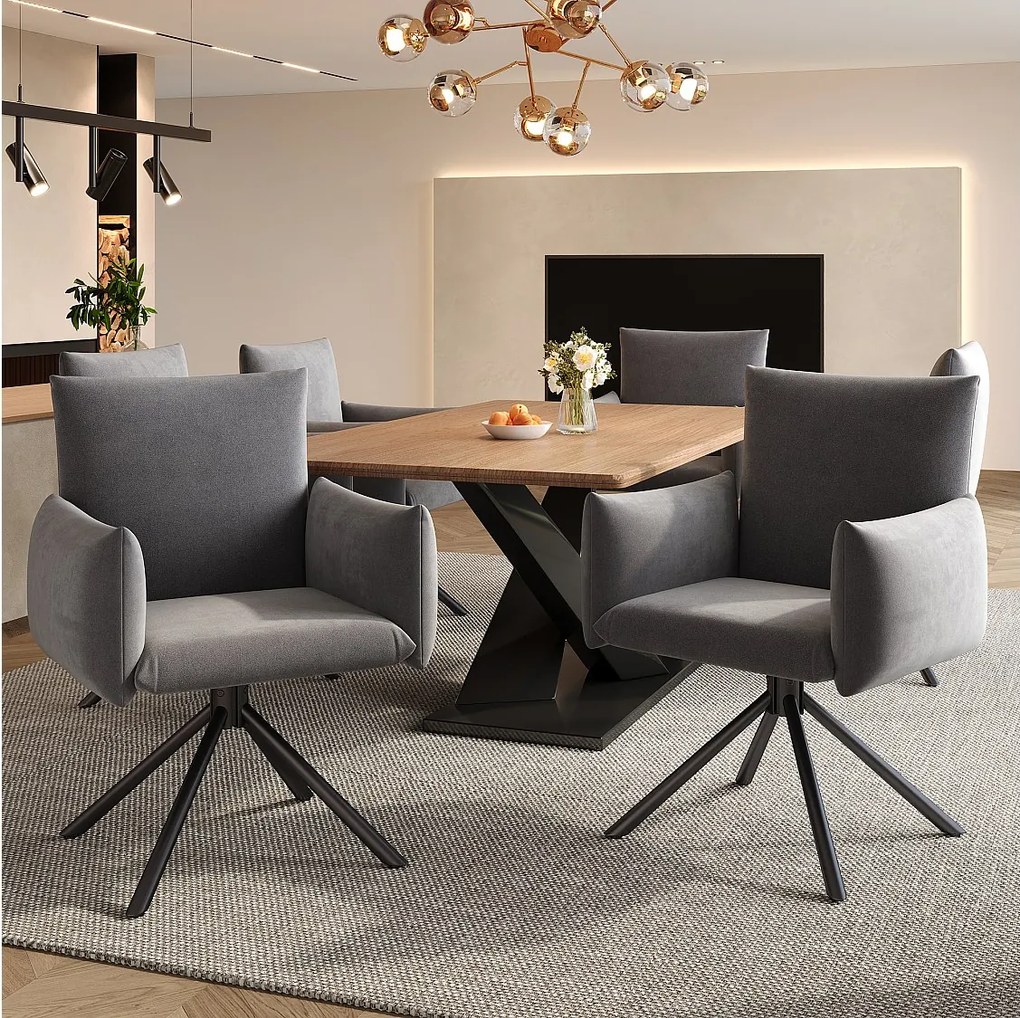 Zestaw 6 krzeseł do jadalni - 60 x 60 x 88 cm - krzesła tapicerowane - obrotowe 360° - aksamitne - szare