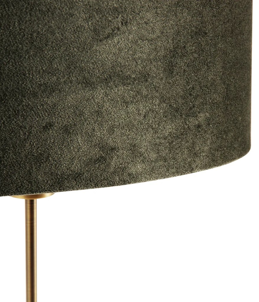 Lampa stołowa brązowa z owalnym, aksamitnym abażurem zielonym 35 cm - Parte Nowoczesny Oswietlenie wewnetrzne