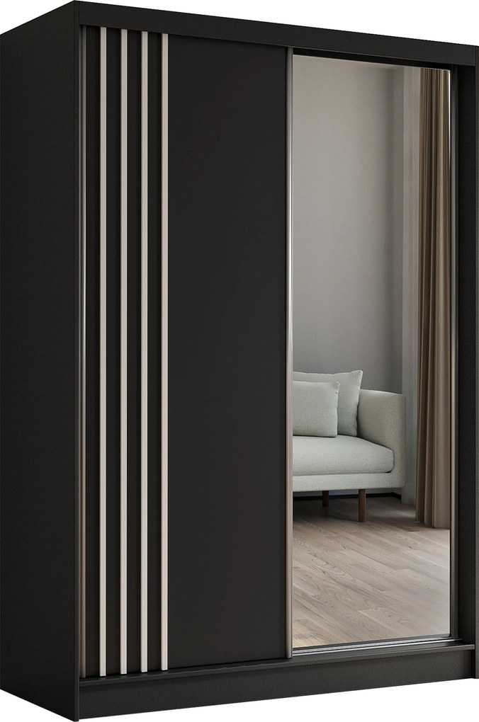 Szafa NELVIA - Czarny / Lamele Białe / Bez szuflad / 150 cm