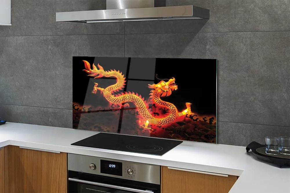 Szklany Panel Majestatyczny Złoty Smok