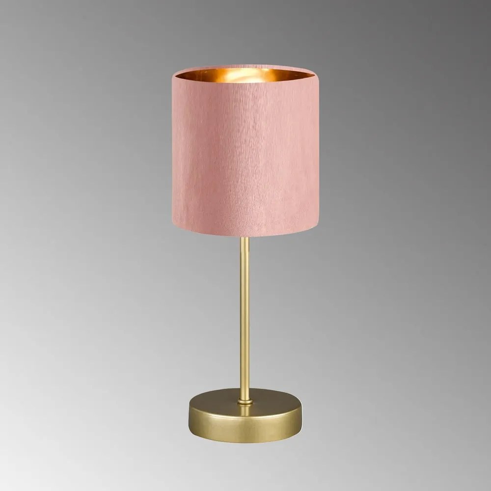 Metalowa lampa stołowa w różowo-złotym kolorze z tekstylnym kloszem (wysokość 34 cm) Aura – Fischer &amp; Honsel