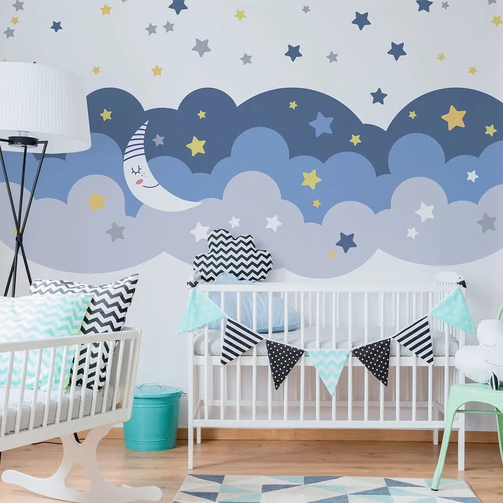 Naklejka ścienna Ambiance Scandinavian Clouds With Stars And Moon