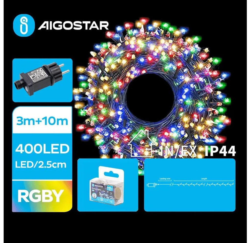 Aigostar - zewnętrzny łańcuch świąteczny LED, 400 diod LED, 8 trybów, 13 m, IP44, wielokolorowy