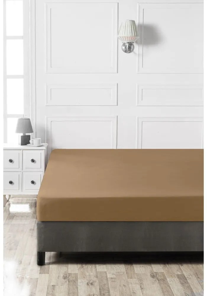 Brązowe bawełniane prześcieradło z gumką 140x200 cm – Mijolnir