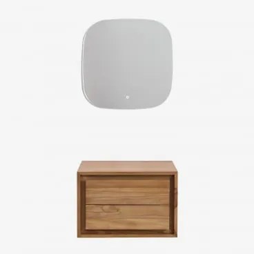 Zestaw Wiszących Mebli Łazienkowych Z Drewna Tekowego Jabari Drewno Tekowe & Without Sink & Kwadratowa Lampa Led I Przeciwmgielna 75x75 Cm - Sklum