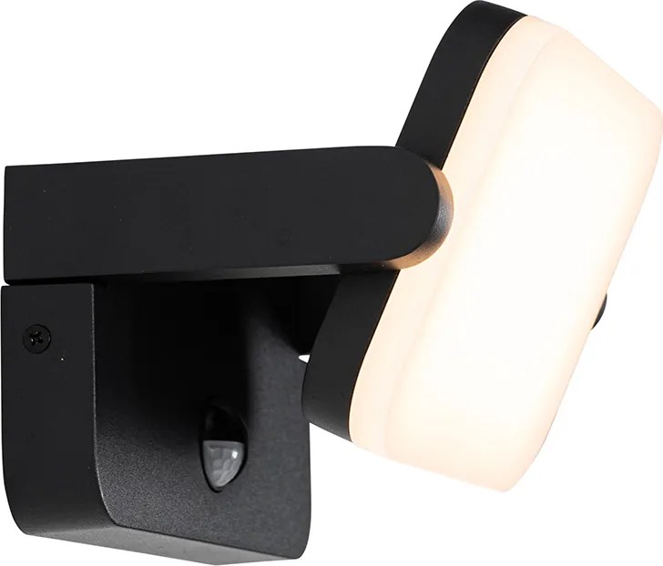 Lampa ścienna zewnętrzna czarna z wbudowanym regulowanym LED z czujnikiem ruchu - Kamile