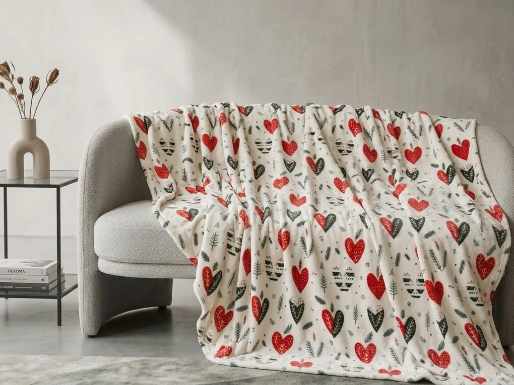 Mikropluszowy koc WINTER HEARTS, kolorowy Rozmiar: 200 x 220 cm