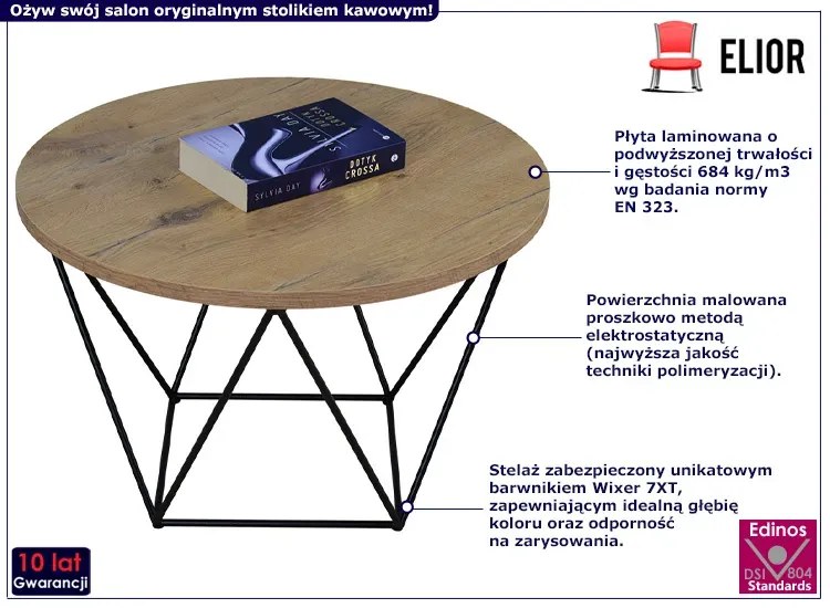 Okrągły stolik kawowy z metalowym stelażem dąb lancelot - Boreko 4X