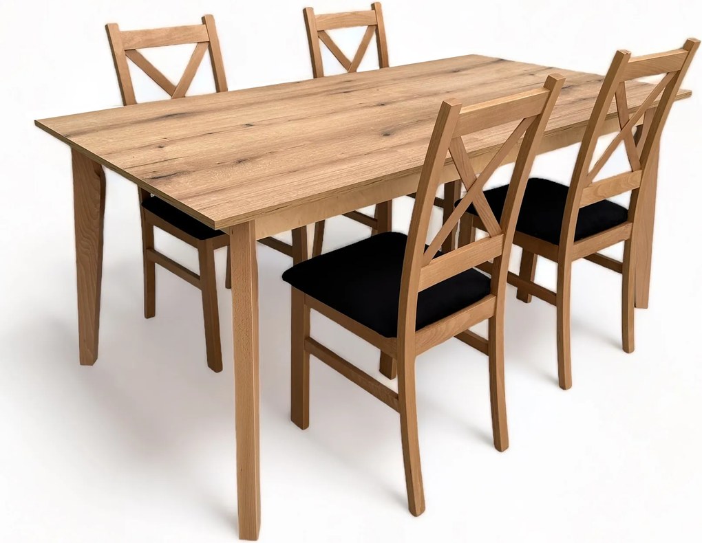 Stół Dąb Przybrzeżny 90x160/210 + 4 Krzesła zestaw + nogi drewniane