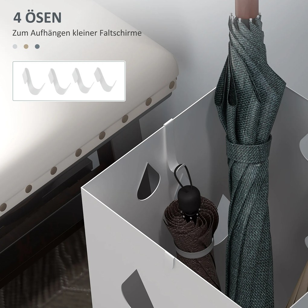 HOMCOM Stojak na Parasole, 4 Haczyki, Taca Ociekowa, Stal Ocynkowana, Biały