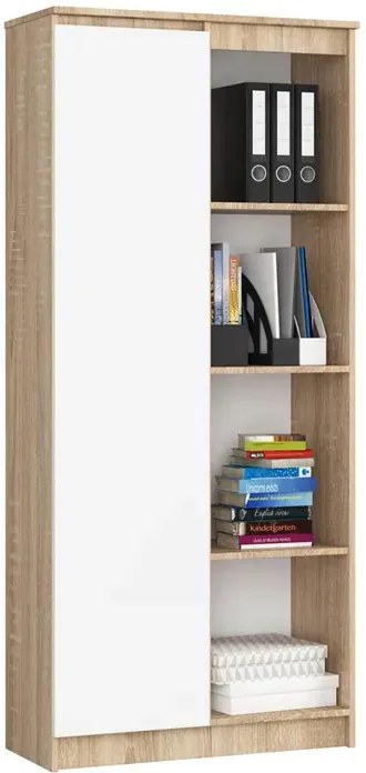 Regał biurowy zamykany z półkami dąb sonoma + biały B8-E59