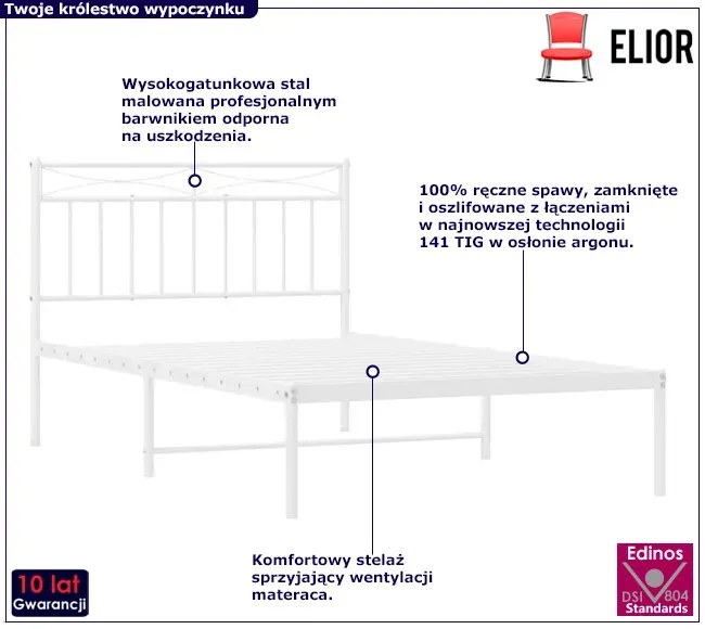 Białe metalowe łóżko pojedyncze 90x200 cm jasnobrązowy