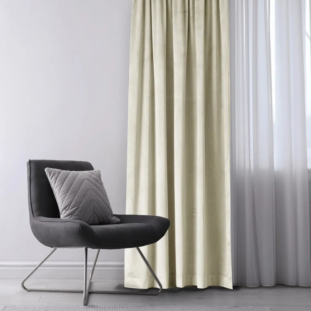 Kremowa aksamitna zasłona częściowo zaciemniająca (dimout) 140x270 cm Eyelets – Restilo