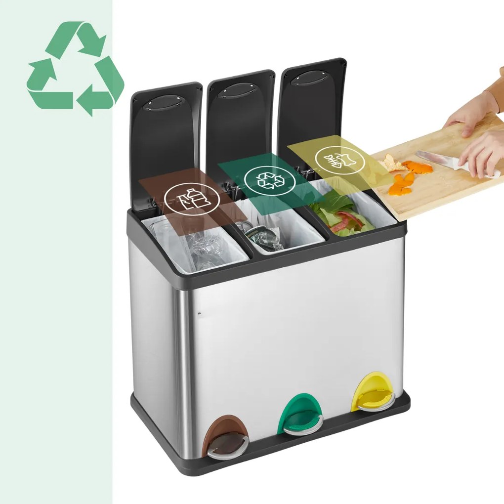 Kosz do segregacji odpadów SORT, 24l (3x8l), srebrna Jurhan