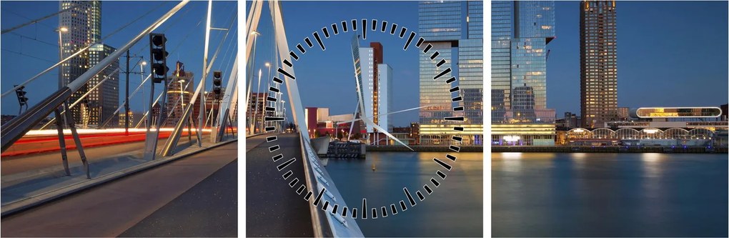 Obraz - Zmierzch w Rotterdamie, Holandia (z zegarem) (90x30 cm)