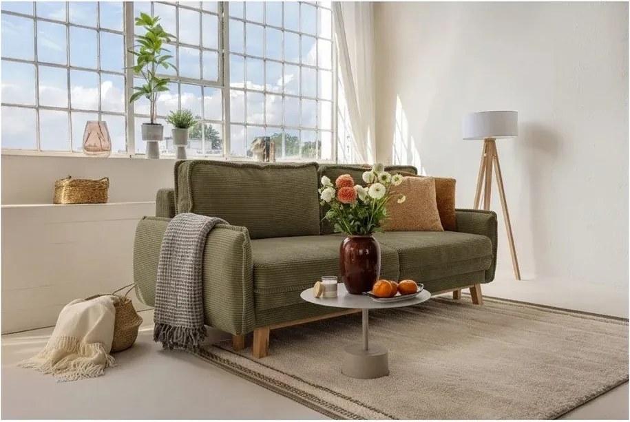 Zielona sztruksowa rozkładana sofa 218 cm Tori – Bonami Selection