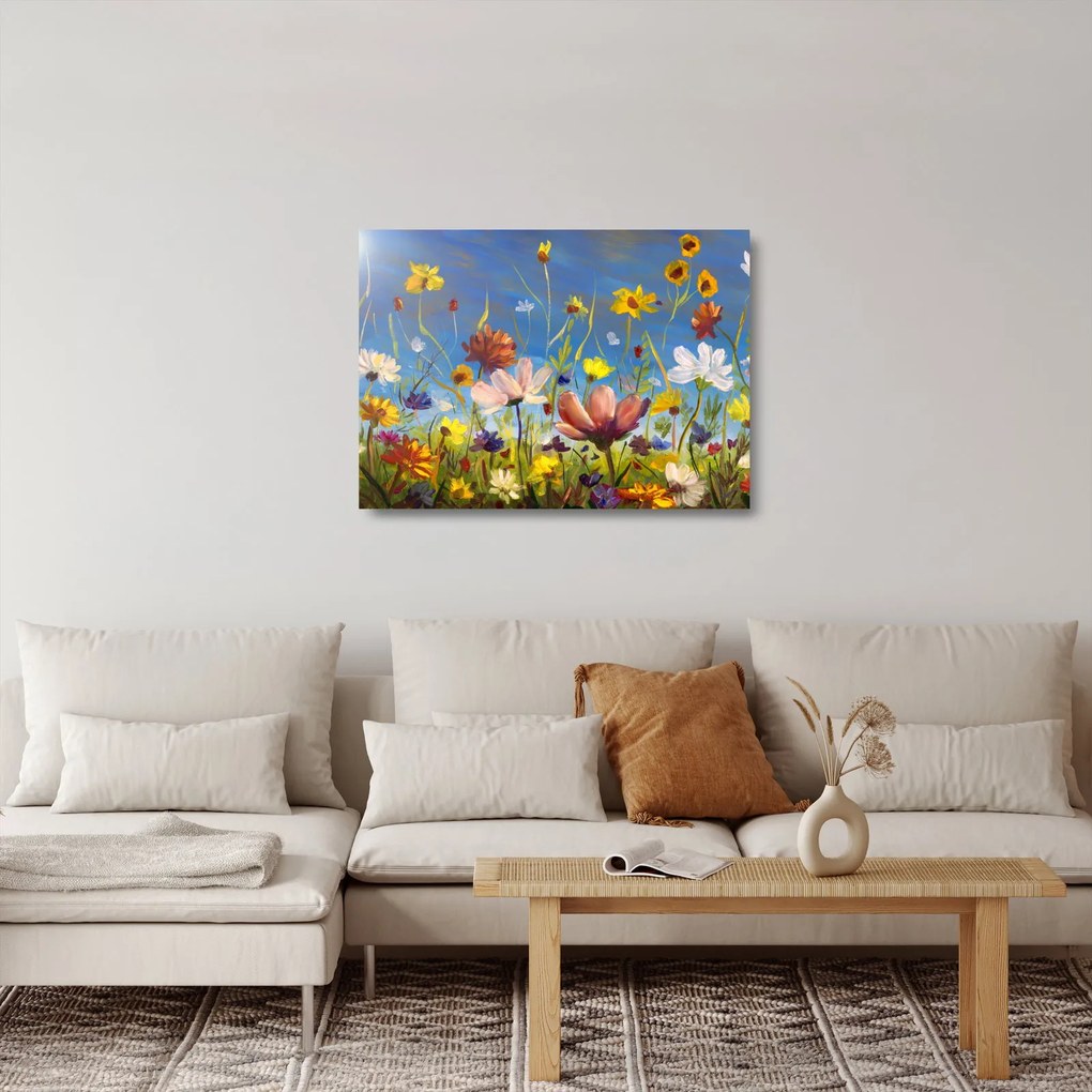 Malowany obraz kwitnącej łąki (70x50 cm)