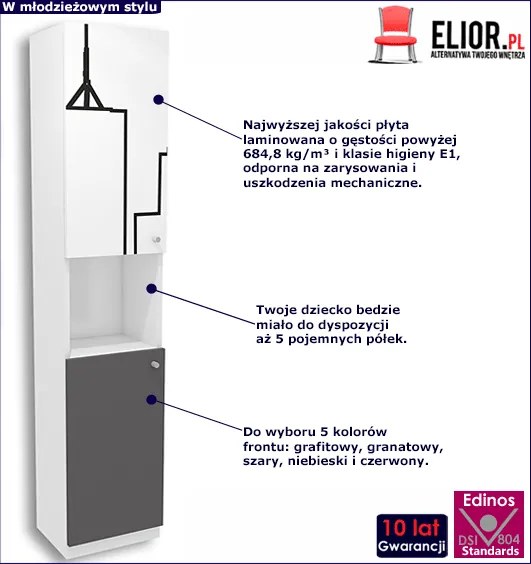 Biało-grafitowy regał dla dziecka Erwa 13X - 5 kolorów