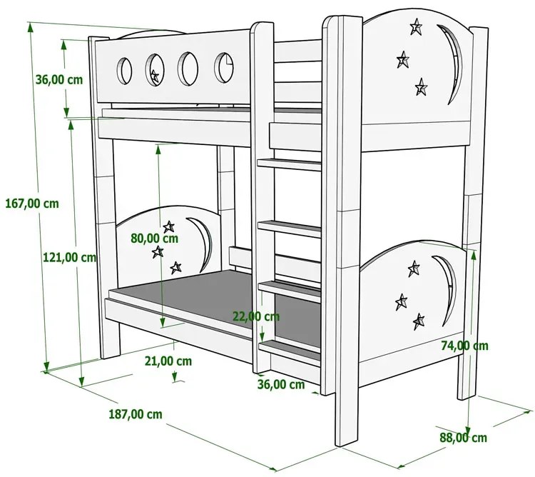Niebieskie 2-osobowe łóżko z drabinką C8-K42