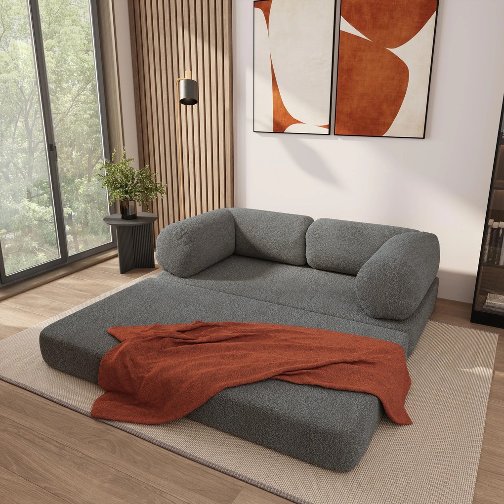 Masseno Sofa piankowa EIREN z funkcją spania, Kanapa z pianki do salonu, Bezmontażowa, Tkanina bucle – Szary QUELLE 92
