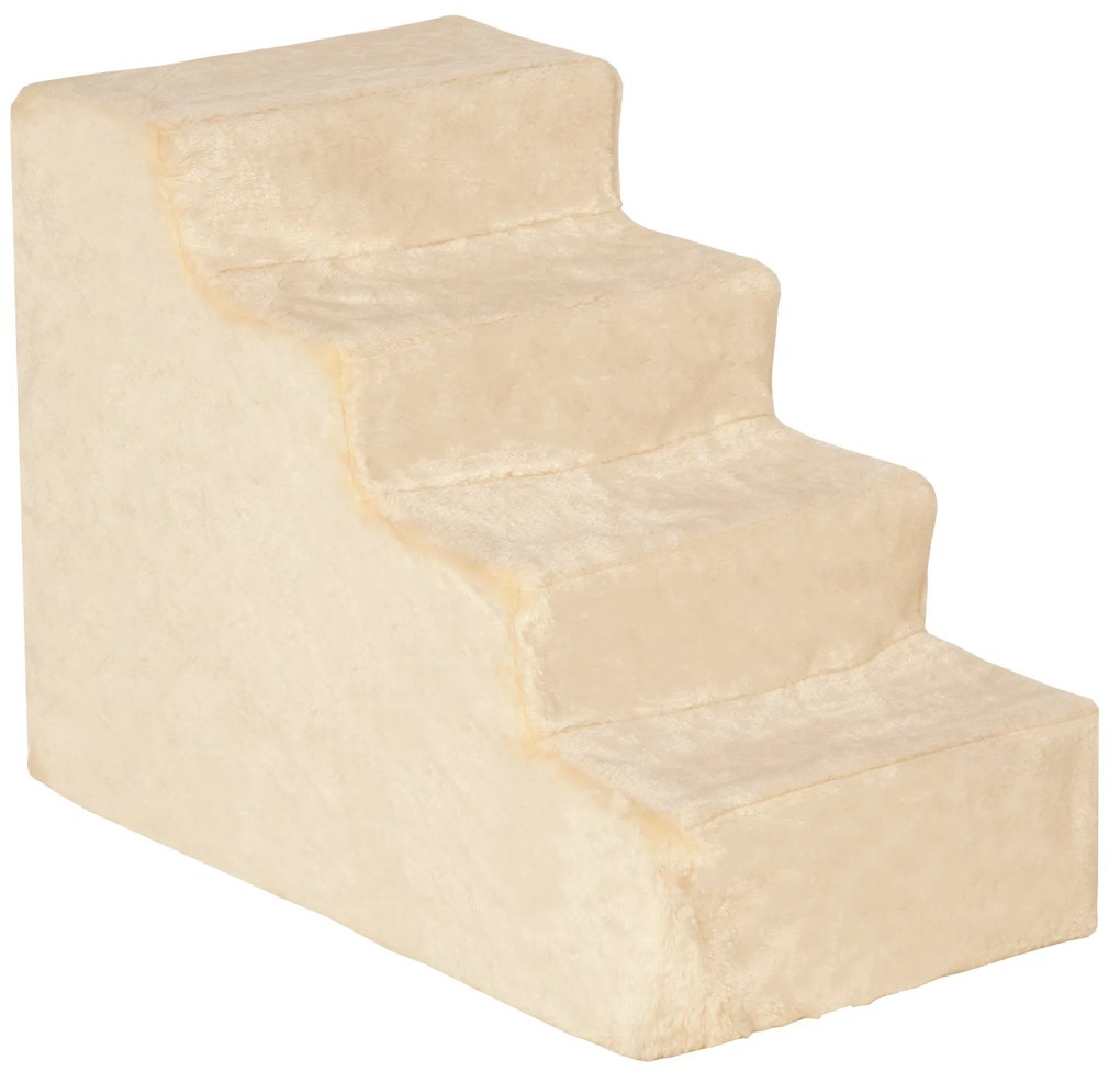 PawHut Schodki dla zwierząt 4-stopniowe z pluszową pokrywą, schodki dla psa/kota, płyta wiórowa, beżowe, 60x35x44cm | Aosom PL