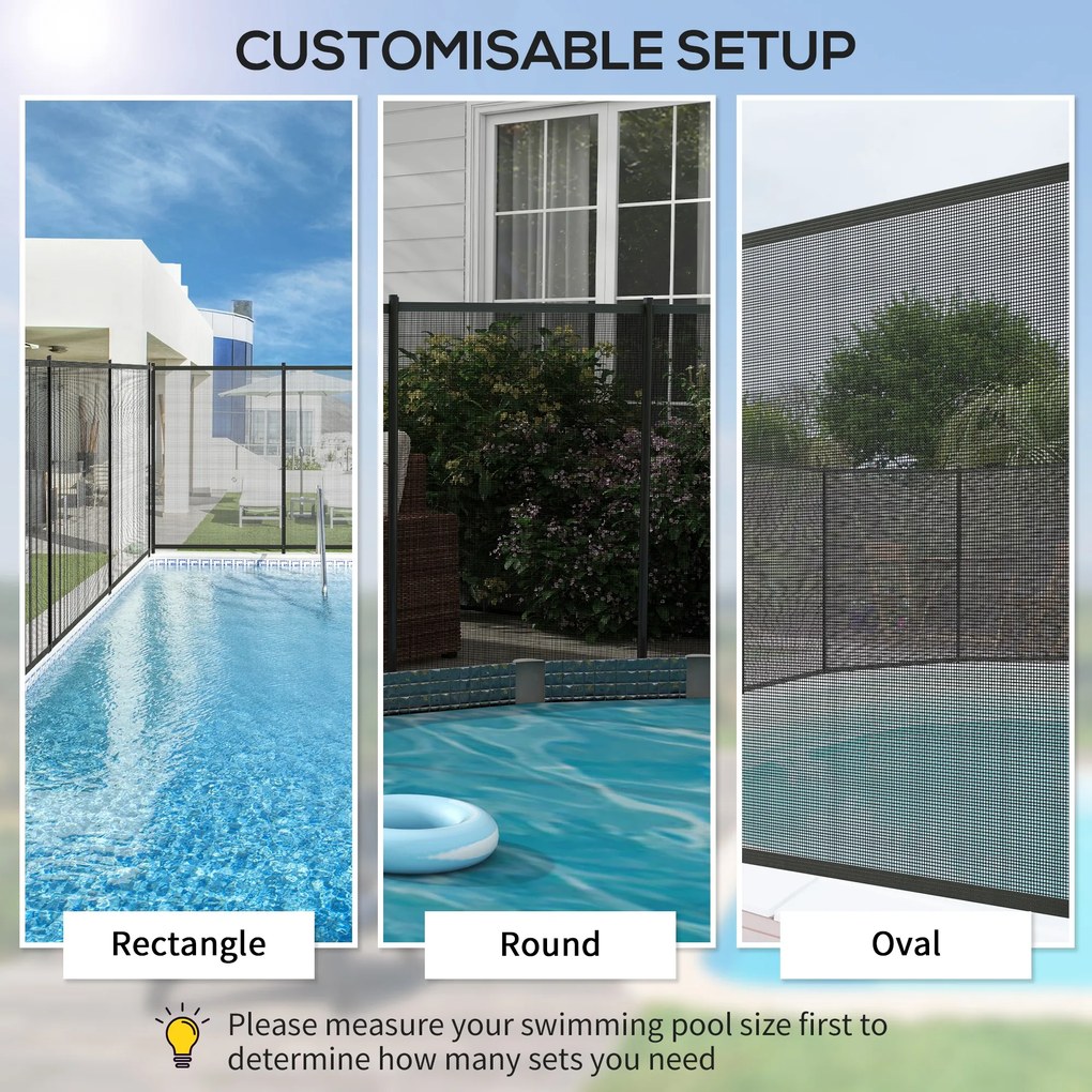 Outsunny Bezpieczny Płot Basenowy dla Dzieci - 4 Aluminiowe Elementy, Texline, Czarny, 365x126cm