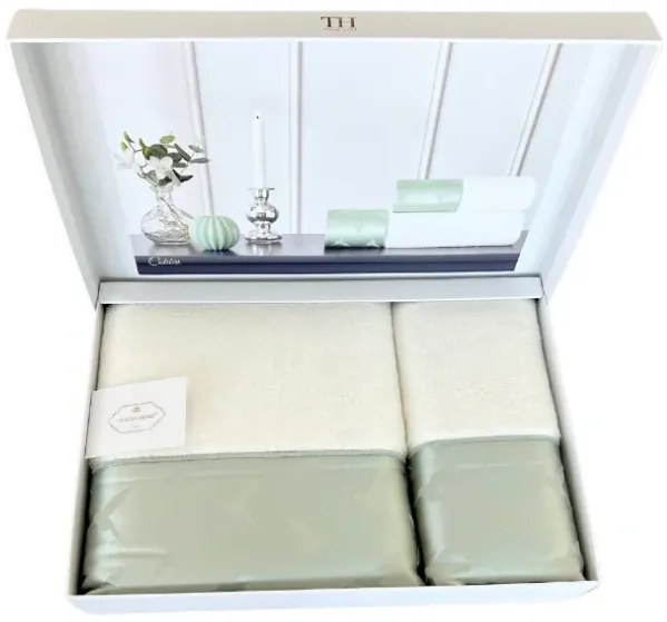 Podarunkowy zestaw ręczników COLIBRI, 2 szt Biały / miętowy haft