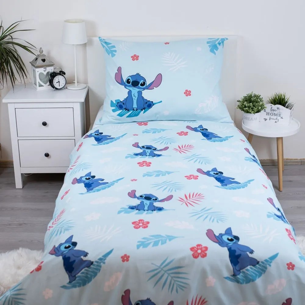 Niebieska bawełniana pościel dziecięca jednoosobowa 140x200 cm Lilo and Stitch "Blue" – Jerry Fabrics