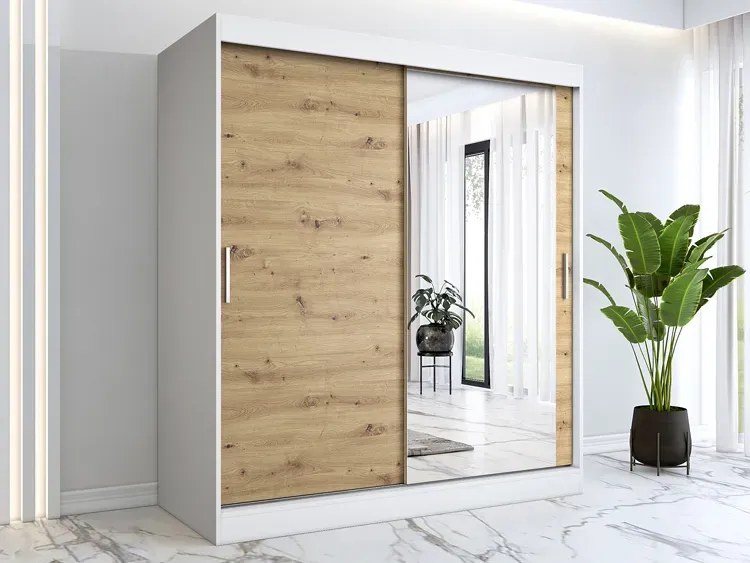 Szafa przesuwna biel + dąb artisan 180 cm - Massi 5X