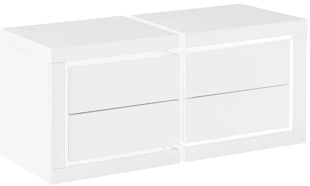 Zestaw 2 szafek nocnych z 2 szufladami - Z oświetleniem LED - Biały lakierowany - FLARANCIA