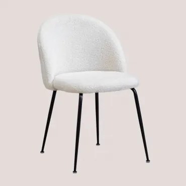 Zestaw 2 Tapicerowanych Krzeseł Jadalnianych Z Tkaniny Przypominającej Baranka Kana Design Biały & Czarny - Sklum