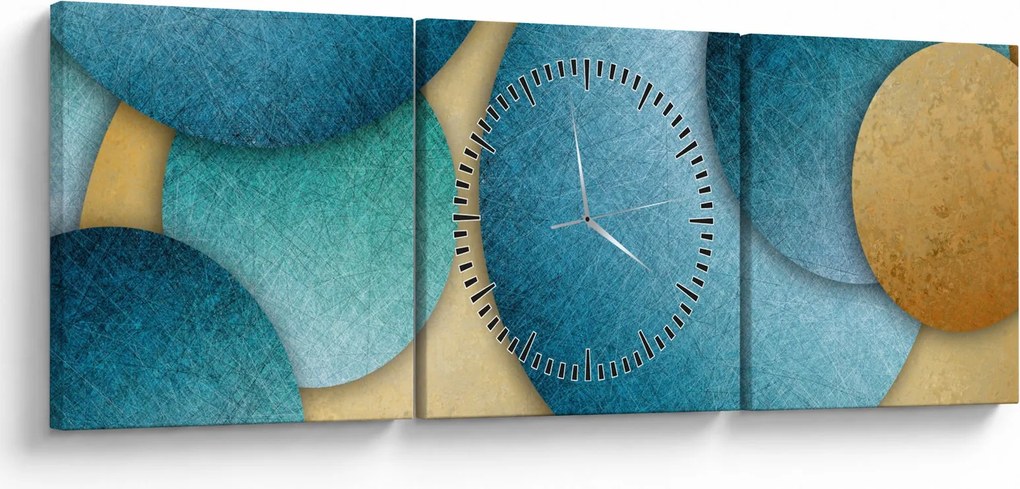 Obraz kręgów abstrakcji (z zegarem) (90x30 cm)