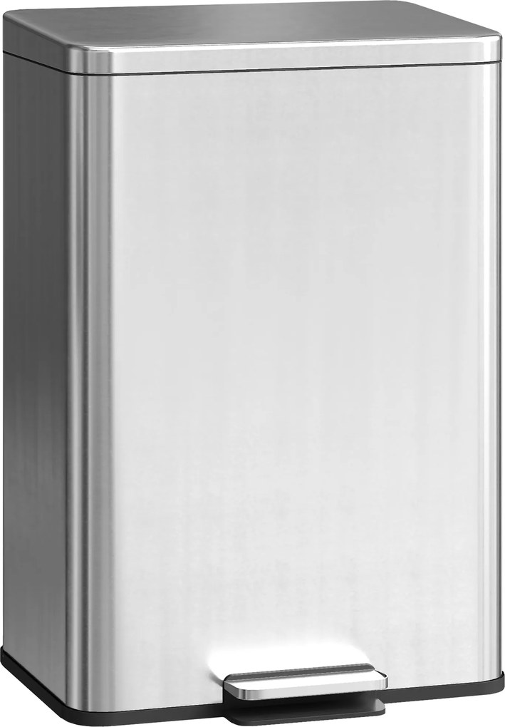 HOMCOM Kosz na śmieci 20 L z pedałem i pokrywą soft-close, wyjmowany wkład, srebrny, 34,2 x 30,6 x 44,2 cm