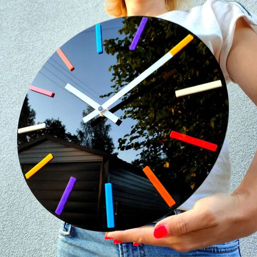 Zegar ścienny w stylu nowoczesnym akrylowy colorfull black okrągły kwarcowy