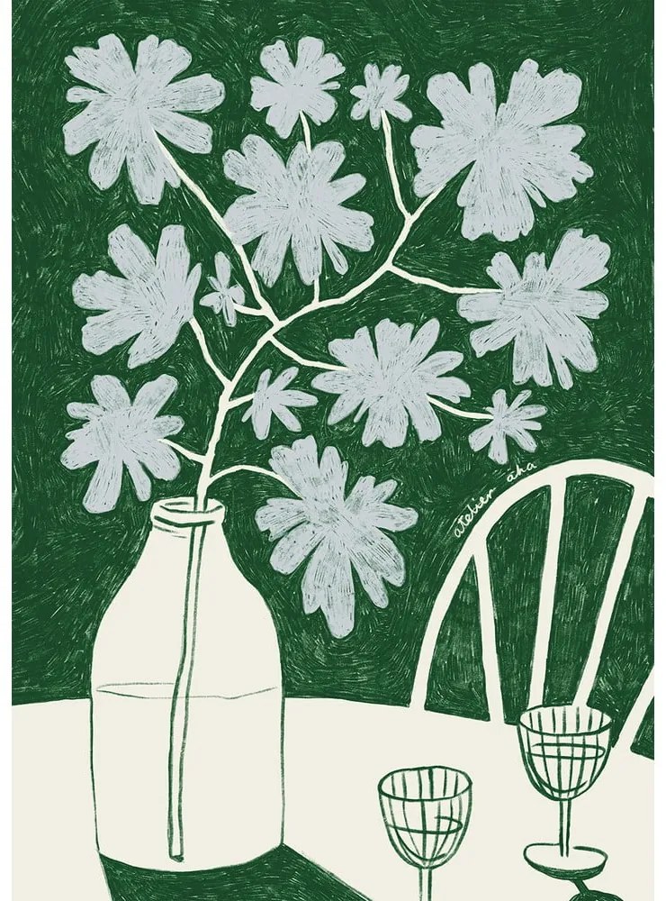 Plakat 30x40 cm Blue Flowers &amp; Red Wine – The Poster Club