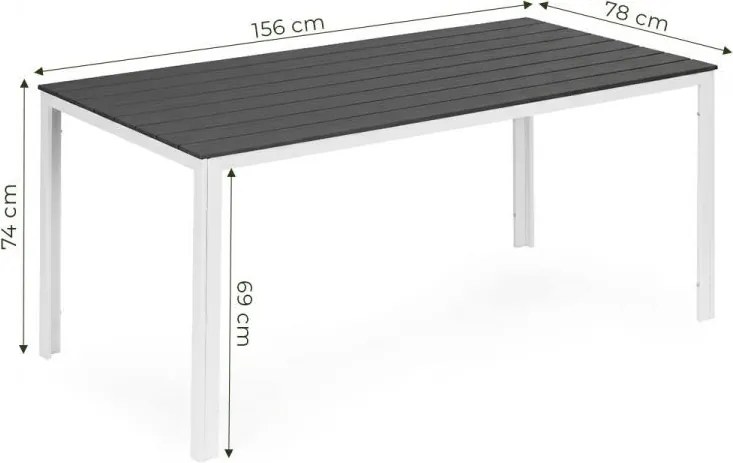 Stół ogrodowy obiadowy Caprila 156x78 cm, kolor biało-szary