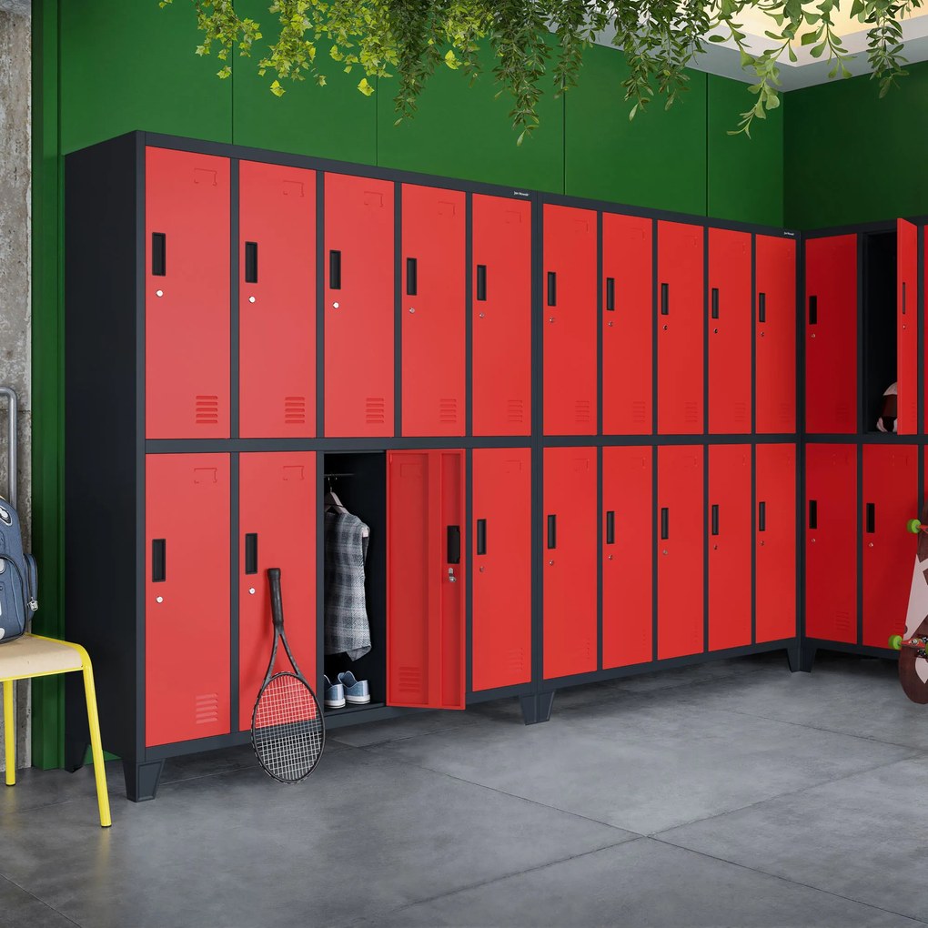 Szafa socjalna ubraniowa BHP 10-drzwiowa antracytowo-czerwona: BARTEK, 1360 x 1720 x 450 mm