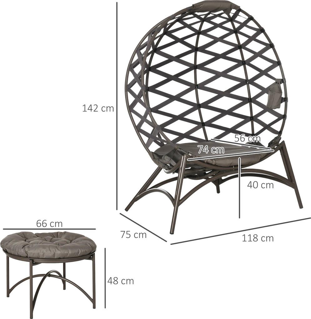 Outsunny Zestaw 2 Krzeseł Ogrodowych Składany Koszyk na Siedzisko 2-w-1 Puf Design | Aosom PL