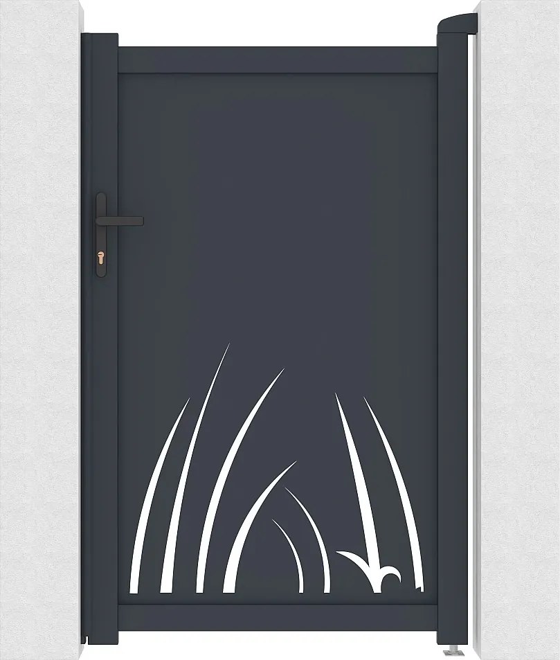 Brama skrzydłowa z aluminium z motywem  roślinnym wyciętym laserowo – L103 x H166 cm – antracyt – BRAMENO
