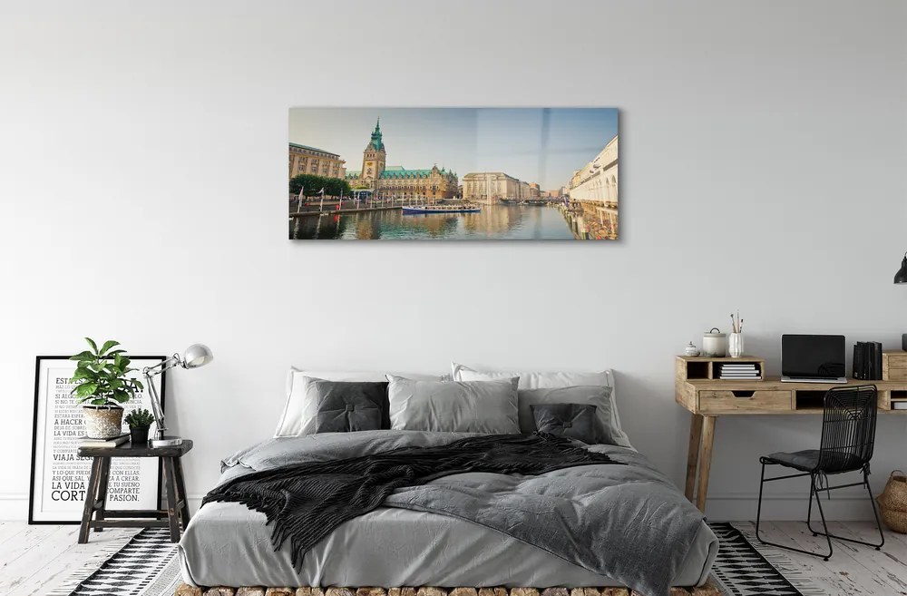 Obraz na szkle Niemcy Rzeka katedra Hamburg