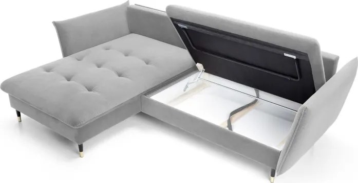 Narożnik GLAM Lewostronny z funkcją spania, zestaw z poduszkami wolnostojący tkanina RIVIERA 80 Jasny szary DOMO HOME